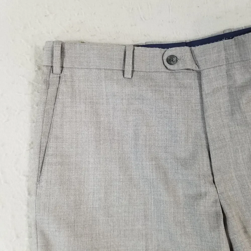 Peter Millar Pants‎ Mens 38 Gray Wool Blend Dress Slacks Flat Front Made Canada
